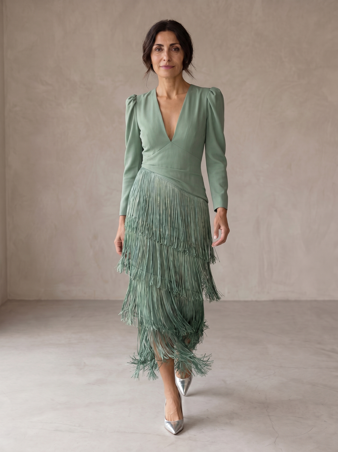 Chiara Elegant Fringe Sleeve Dress