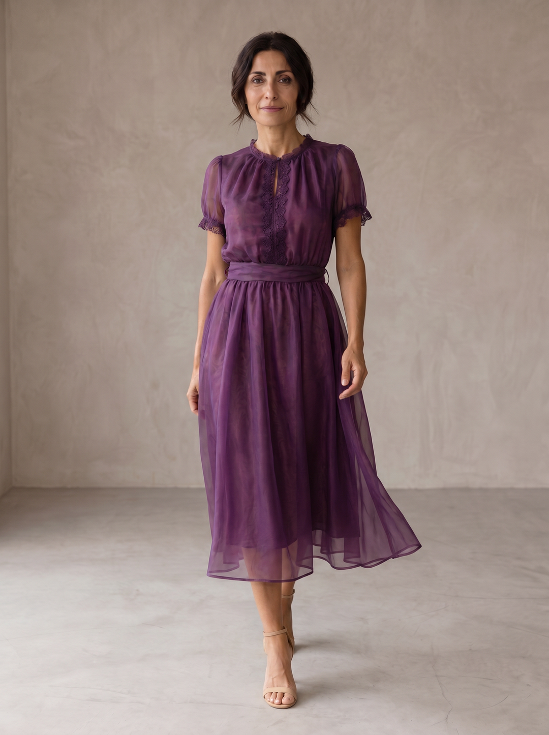 Flavia Purple Maxi Dress with Lace Trim
