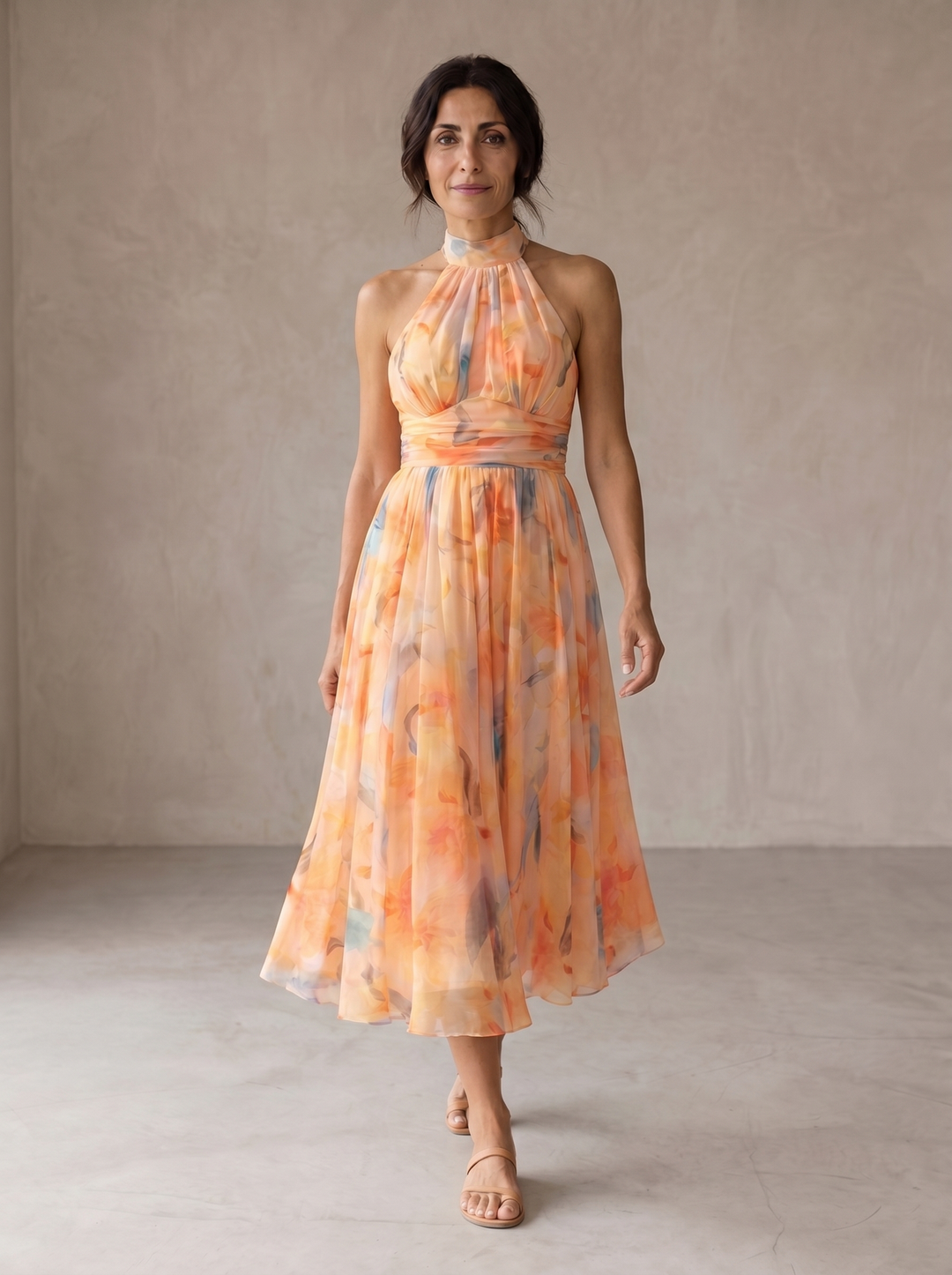 Aurora Halter Watercolor Print Dress