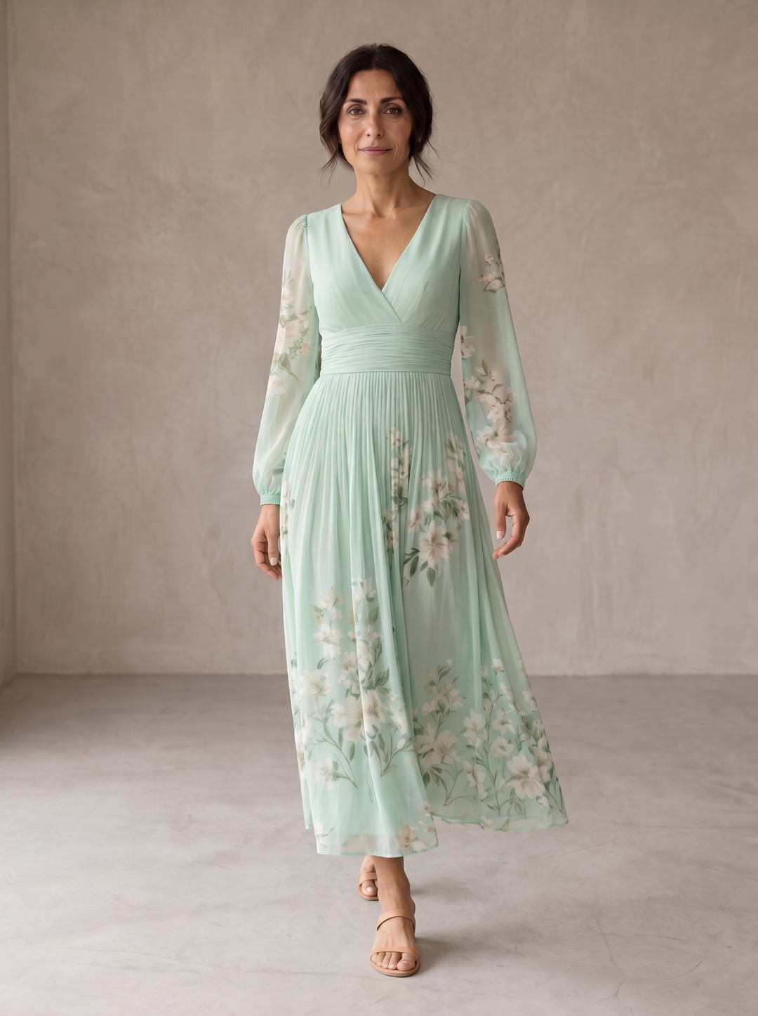 Cisella Mint Green Floral Midi Dress