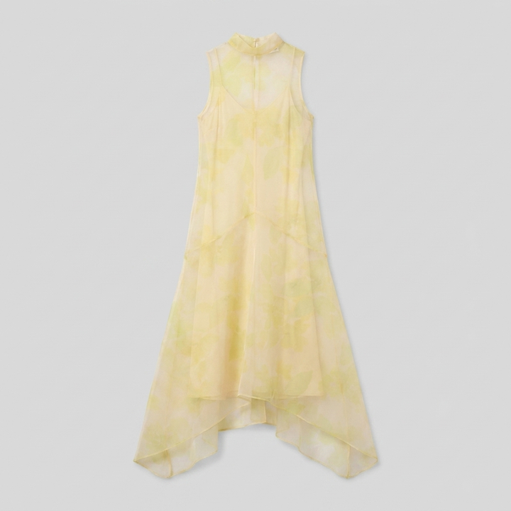 Auden Midi Dress | Sheer Organza Overlay, High-Low Hem, Sleeveless