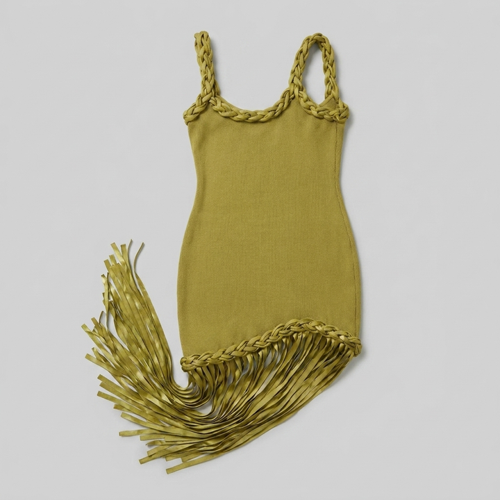 Rivara Midi Dress | Knit Fabric, Square Neckline, Satin Detail