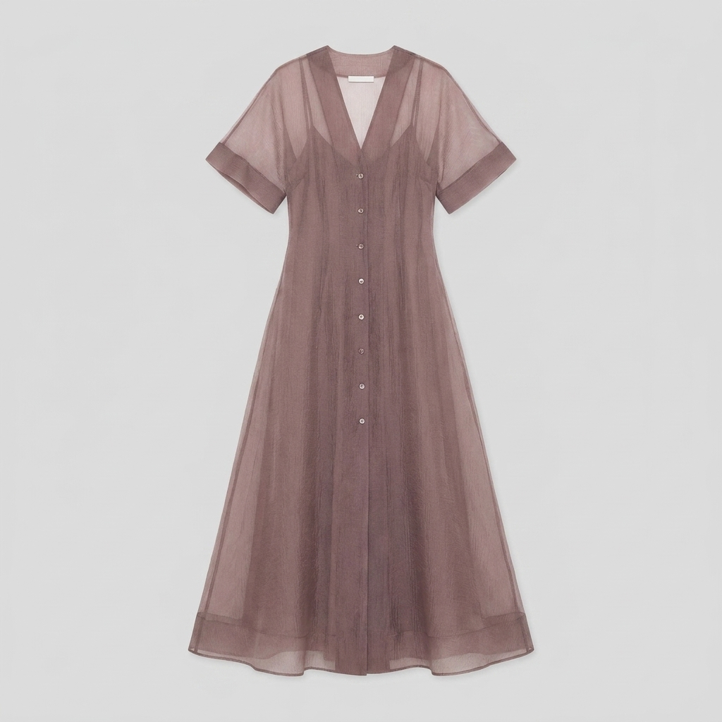 Elysia Midi Dress | Organza A-Line, Button Closure for Weddings and Cocktail Events