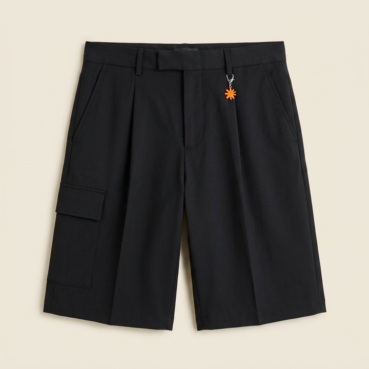 Caden Men's Cargo Shorts | Black Stretch Wool, Relaxed Fit, Multiple Pockets