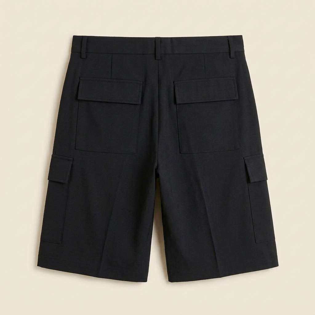 Caden Men's Cargo Shorts | Black Stretch Wool, Relaxed Fit, Multiple Pockets