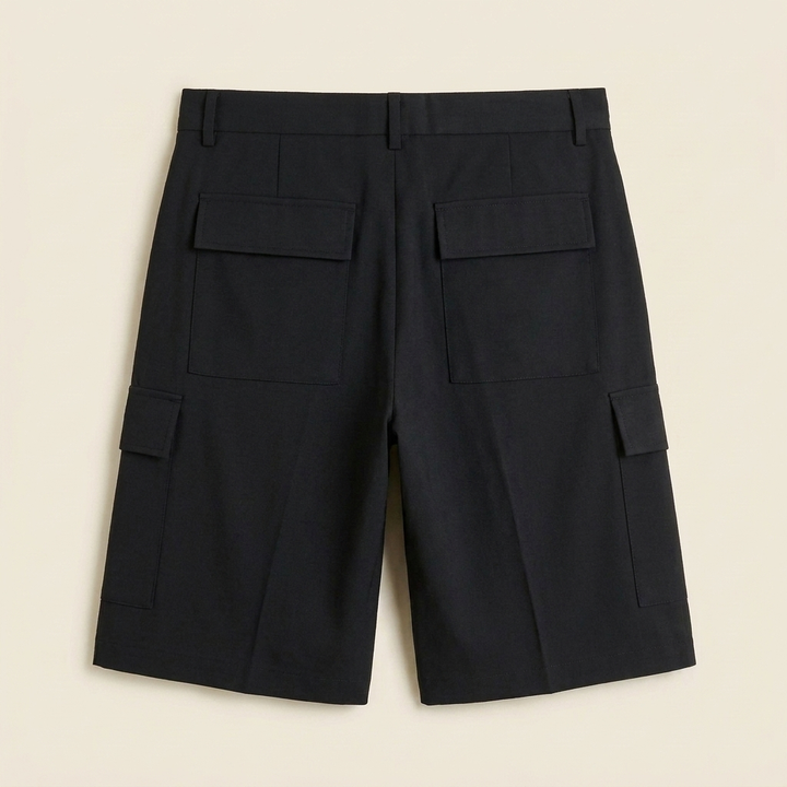 Caden Men's Cargo Shorts | Black Stretch Wool, Relaxed Fit, Multiple Pockets