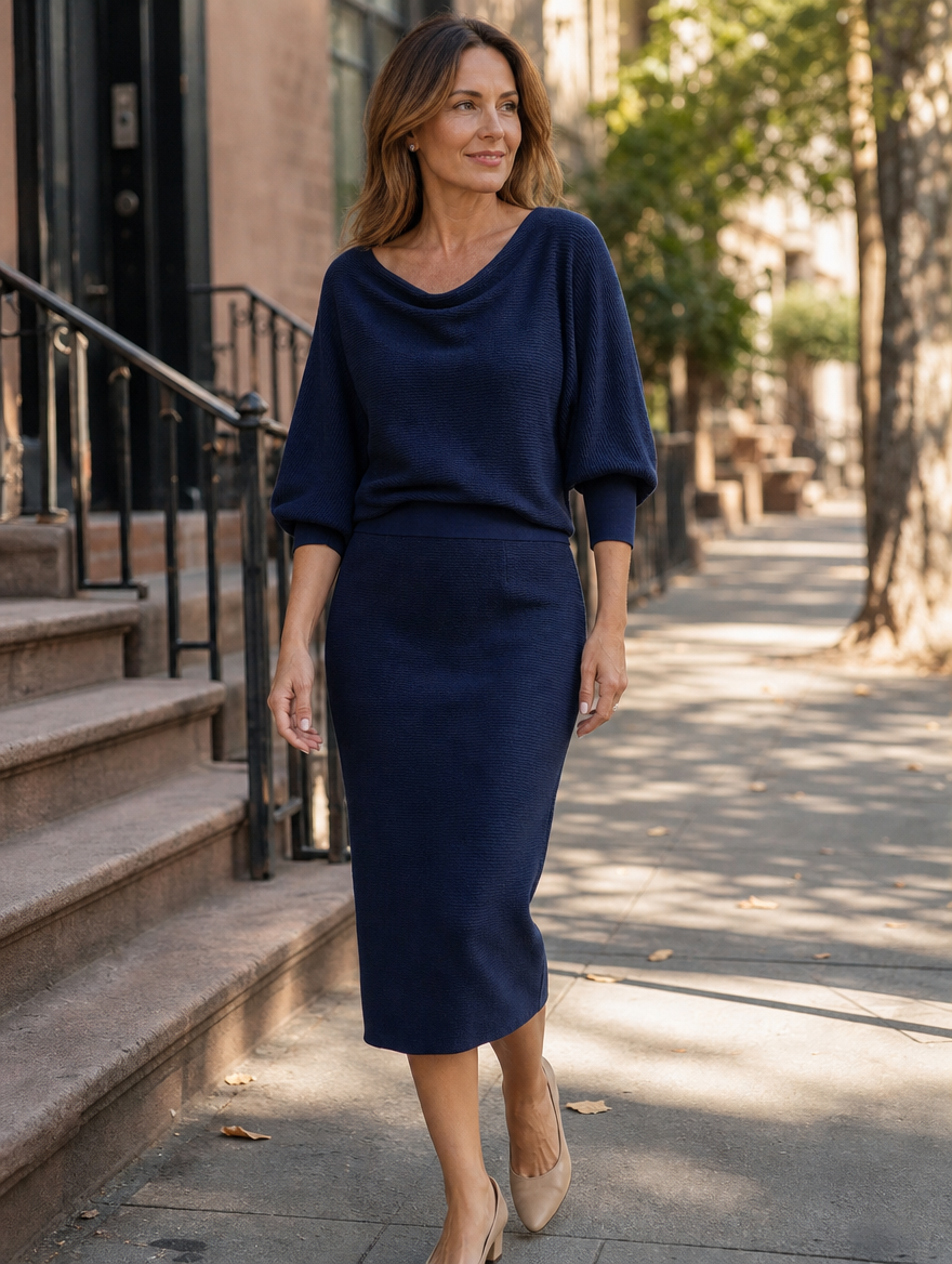 Lydia | Draped Batwing-Sleeve Midi Dress