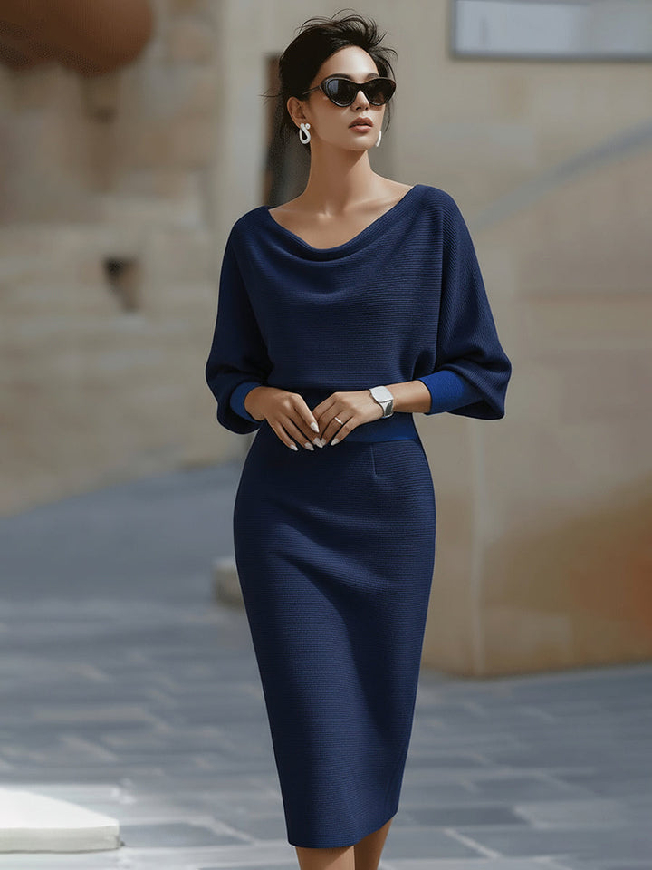 Lydia | Draped Batwing-Sleeve Midi Dress
