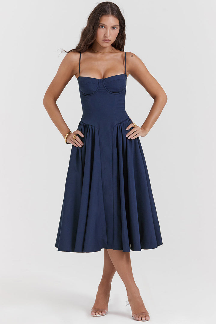 Roma Corset Dress - Navy Blue