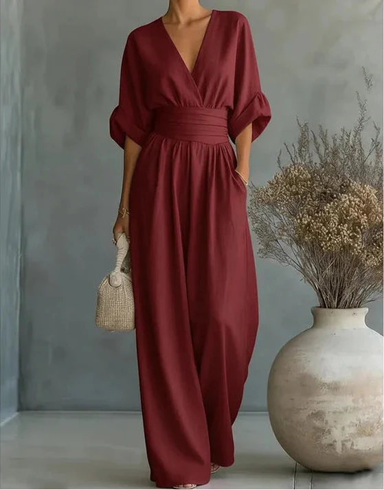 Elegant Wide-Leg Jumpsuit with Wrap Neckline