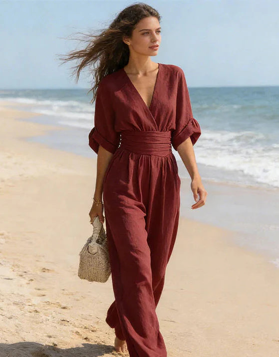 Elegant Wide-Leg Jumpsuit with Wrap Neckline