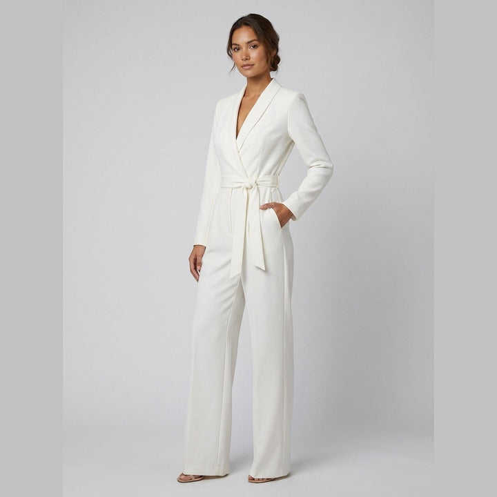 Alessandra | Ivory Belted Power Jumpsuit