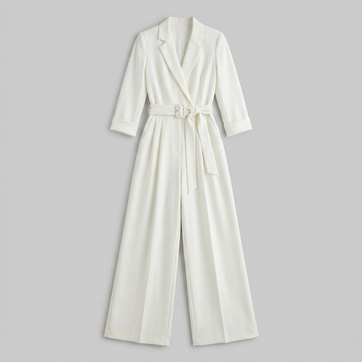 Alessandra | Ivory Belted Power Jumpsuit