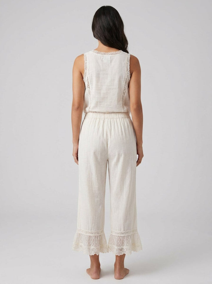 Alyssa Women's Set | Lightweight Cotton Loungewear, Vintage-Inspired Lace