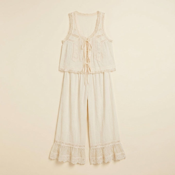 Alyssa Women's Set | Lightweight Cotton Loungewear, Vintage-Inspired Lace