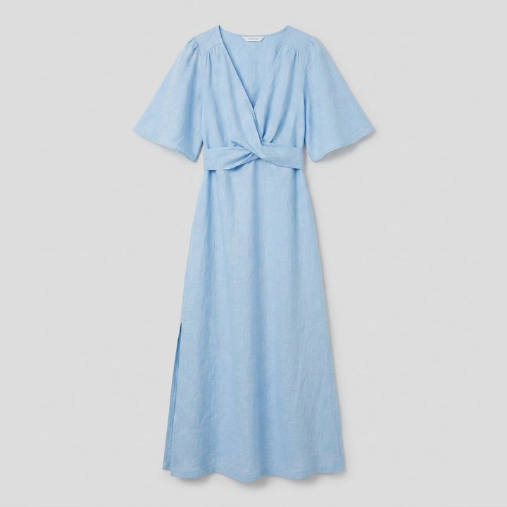Aqua Maxi Dress | Linen, Adjustable Fit, Elbow-Length Sleeves