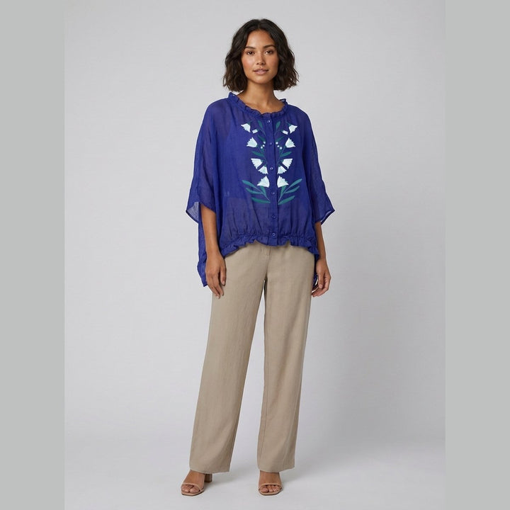 Aqua Ruffle Blouse blue floral