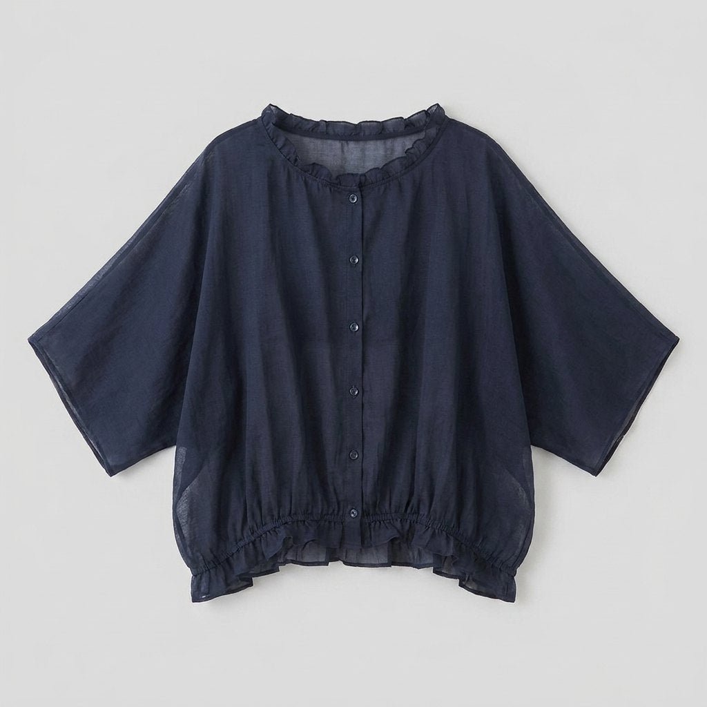 Aqua Ruffle Blouse | Plus Size, Cotton-Linen Blend
