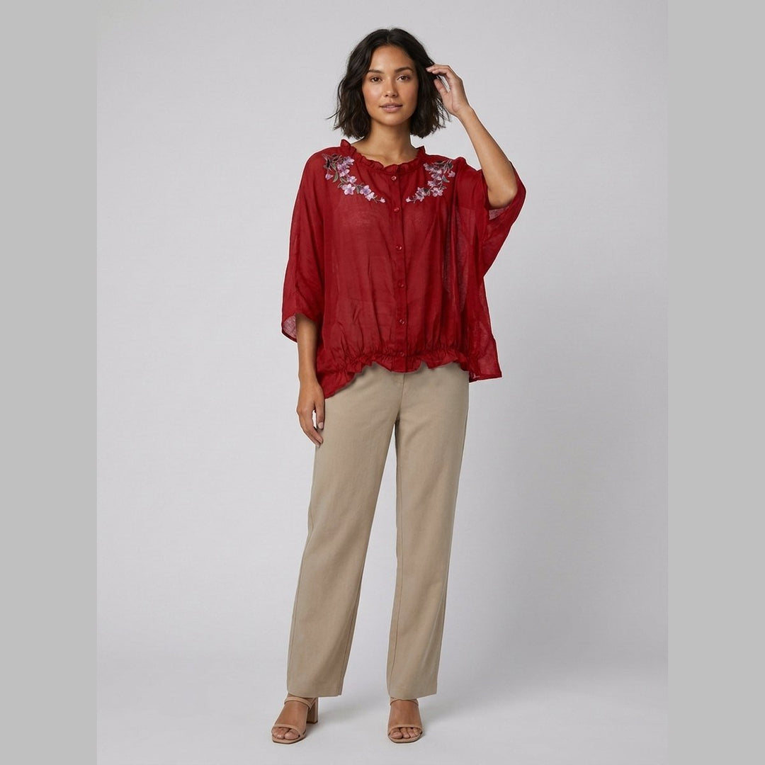 Aqua Ruffle Blouse red floral
