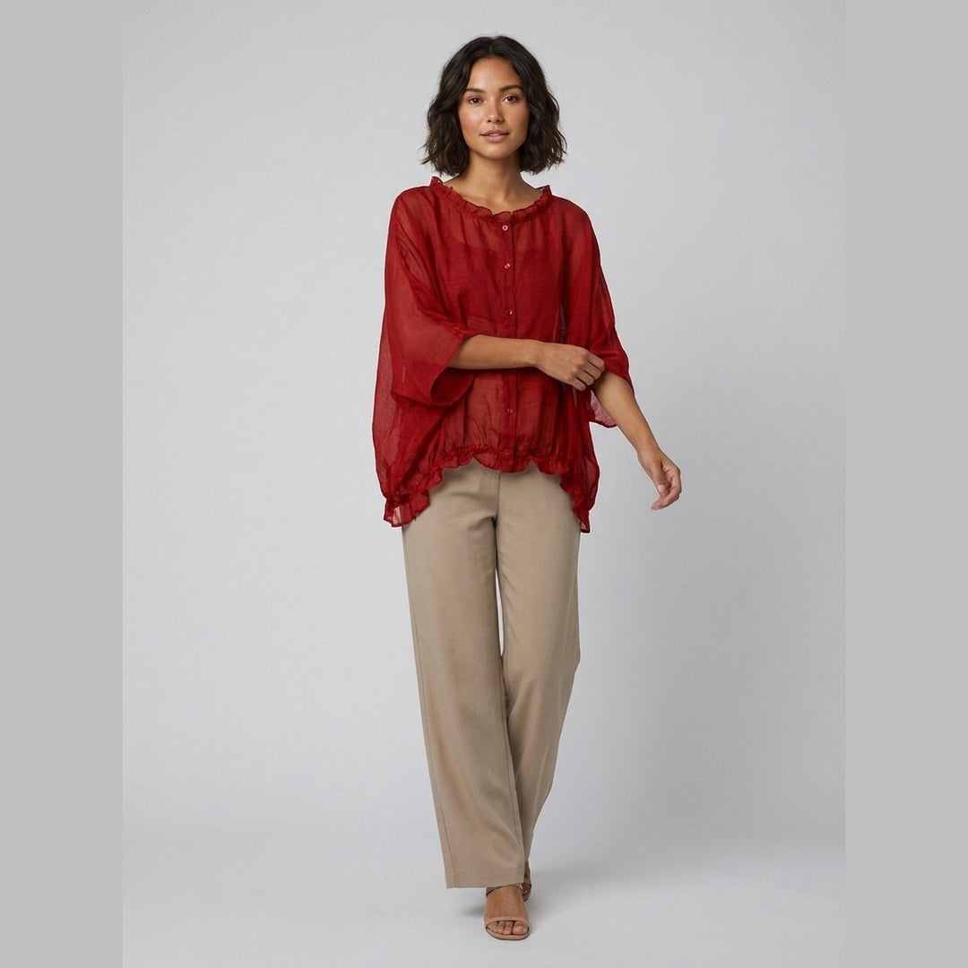 Aqua Ruffle Blouse red