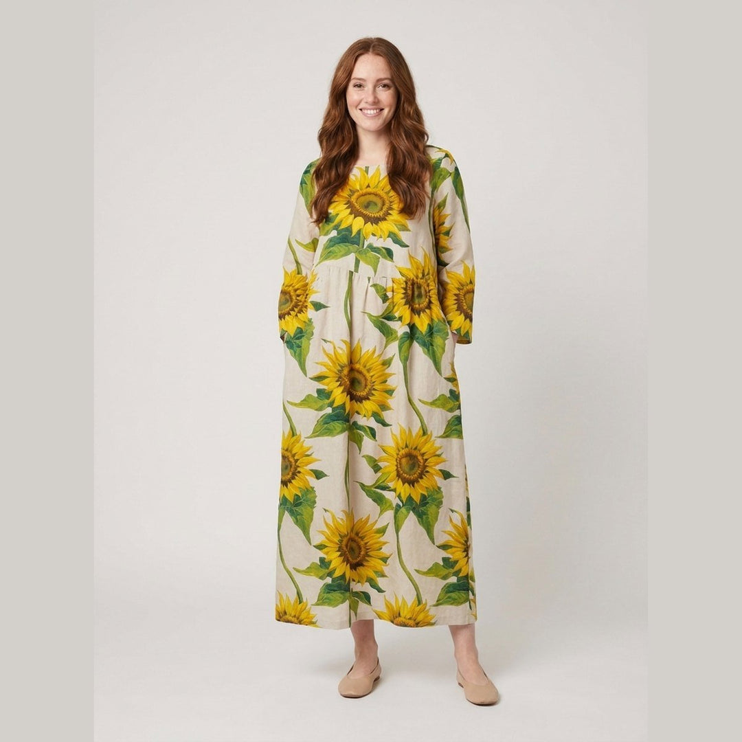 Aqua Summer Dress apricot sunflower on model