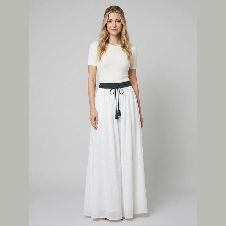 Ava A-line maxi linen skirt cloud white on model