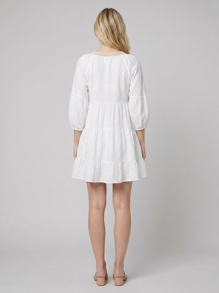 Bella | Mini Dress Cotton-Linen Blend, Lace V-Neck Sundress for Women