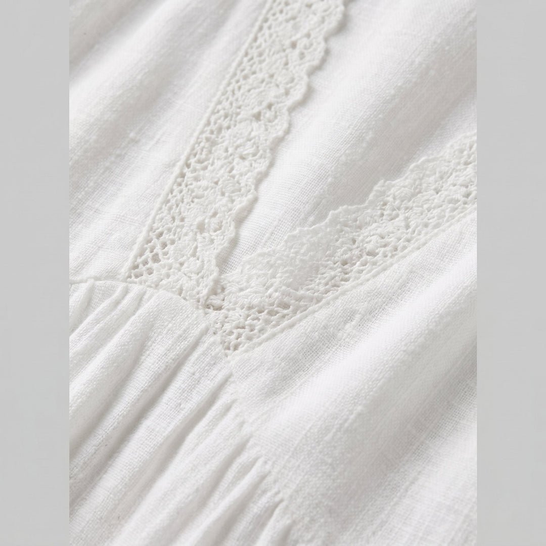 Bella | Mini Dress Cotton-Linen Blend, Lace V-Neck Sundress for Women