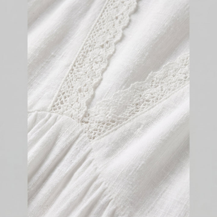 Bella | Mini Dress Cotton-Linen Blend, Lace V-Neck Sundress for Women