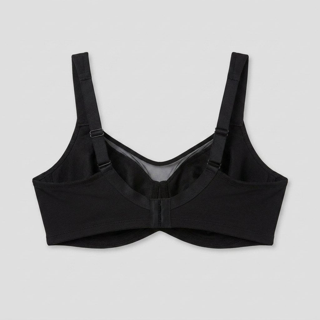Black plus-size minimizer bra flat-lay