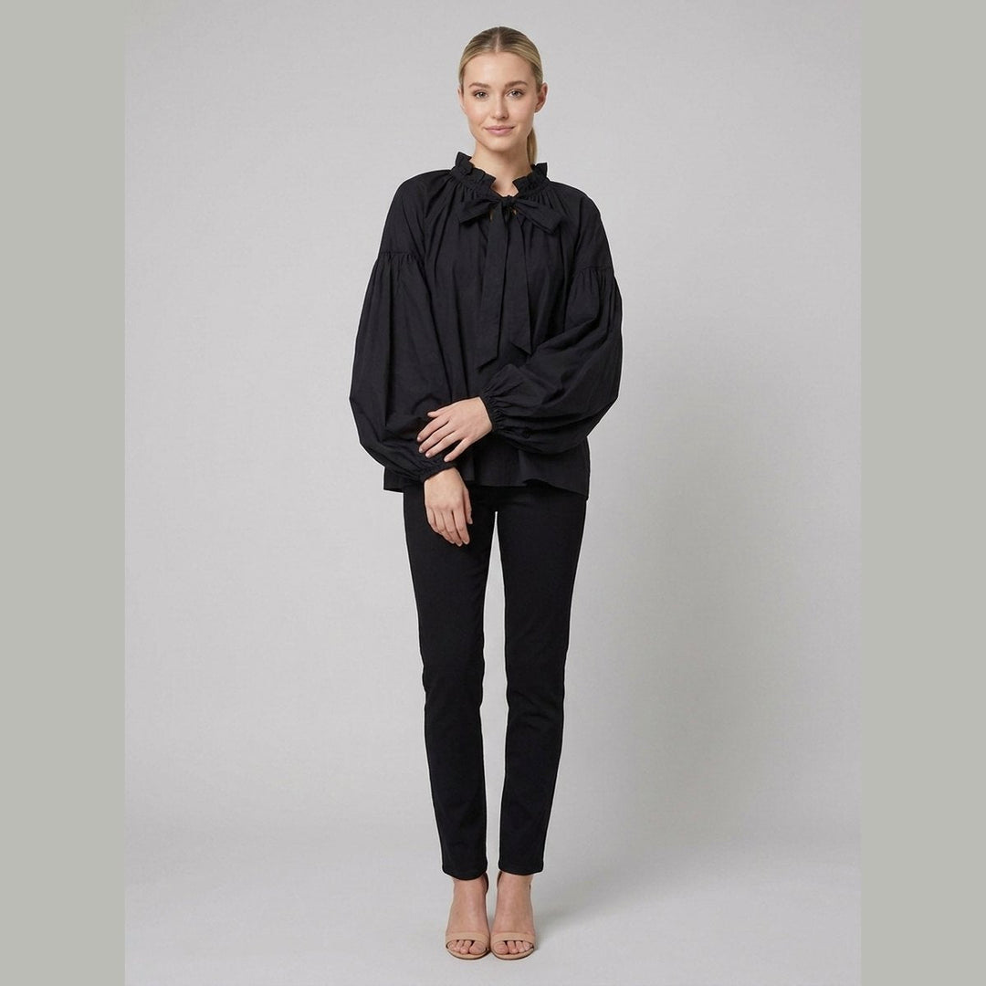 Bellarine ruffle collar blouse black