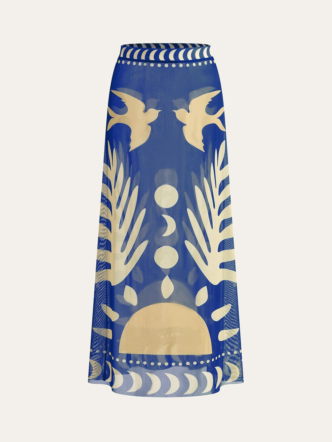 Breezy bird print maxi skirt blue front
