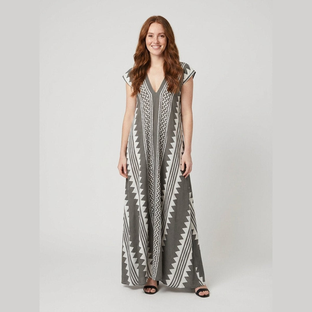 Breezy ethnic print maxi dress ash grey