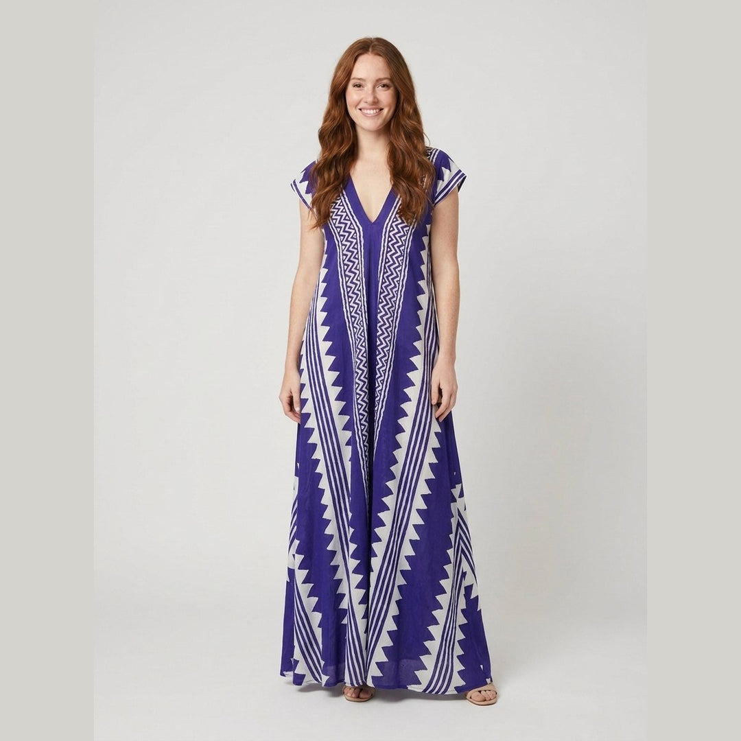 Breezy ethnic print maxi dress blue