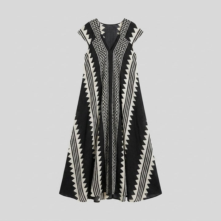Breezy | Maxi Dress Ethnic Print, Ankle-Length, Short Sleeve