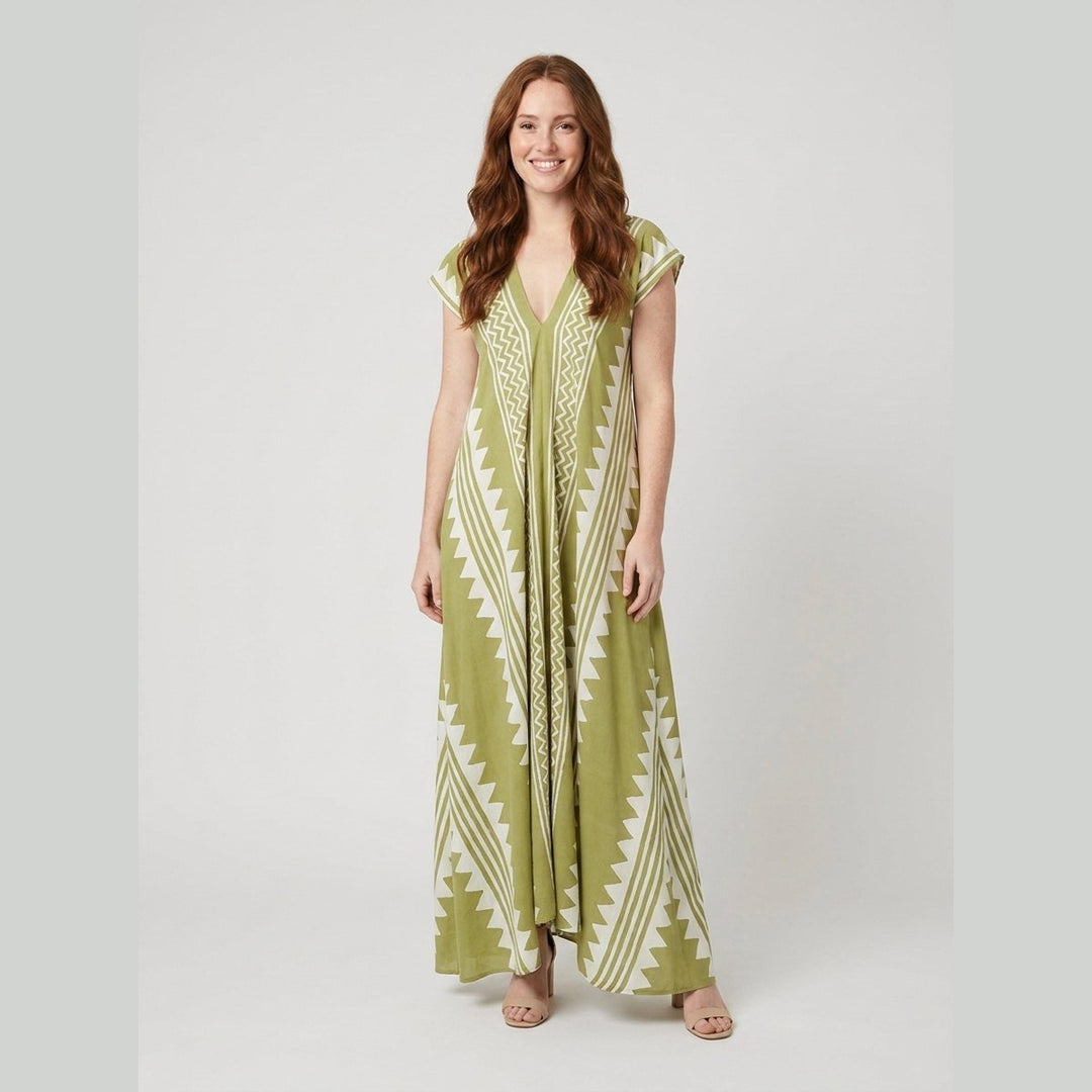 Breezy ethnic print maxi dress light green