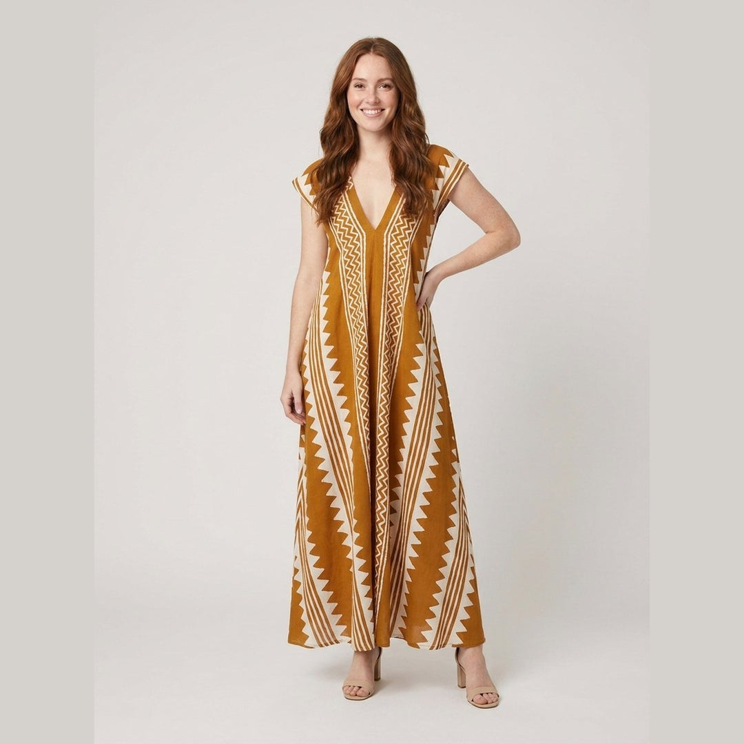 Breezy ethnic print maxi dress yellow