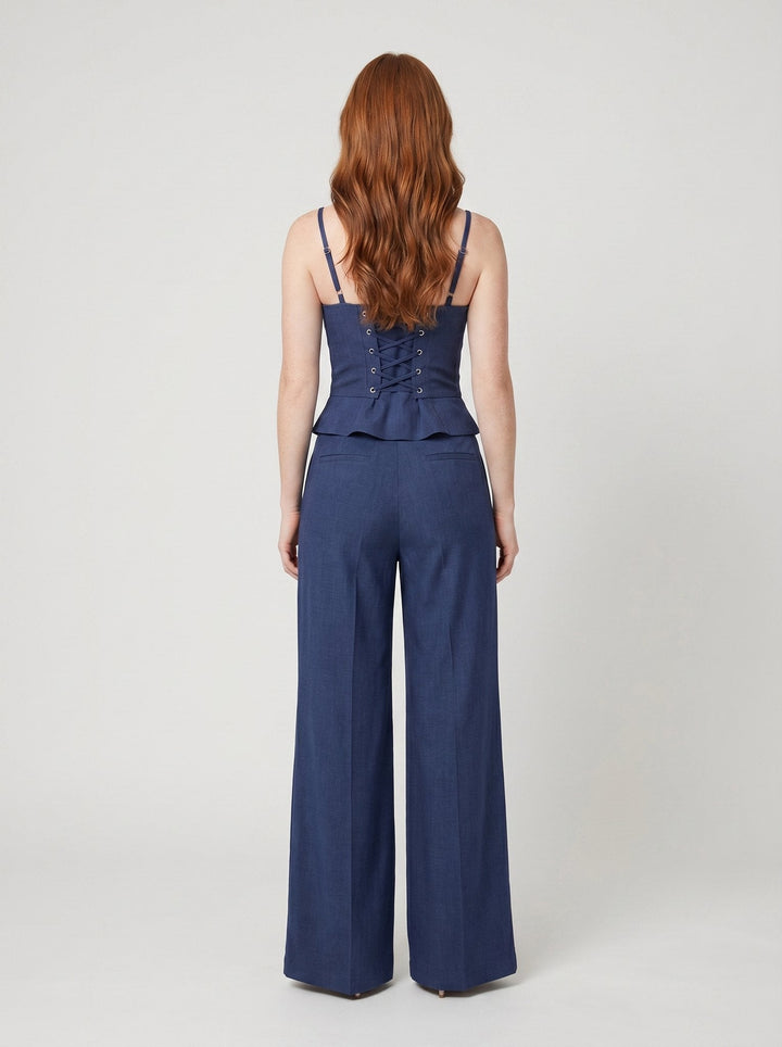 Brianna |  Lace-Up Top Wide Leg Pants Set