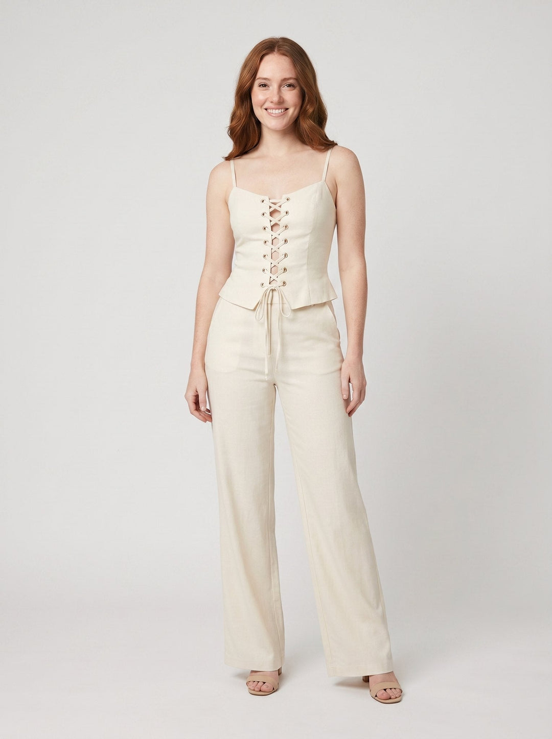 Brianna lace-up set cream