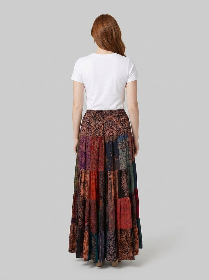 Brielle Maxi Skirt | Lightweight Rayon, Boho Patchwork Design