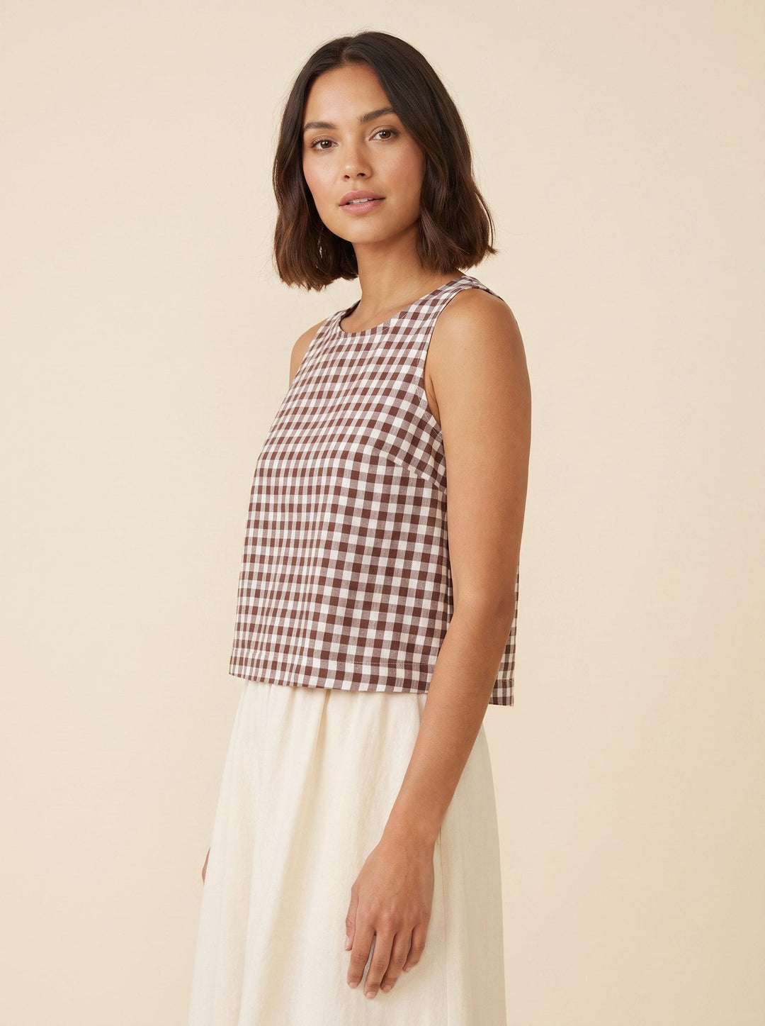 Bryn gingham tank top Chocolate brown