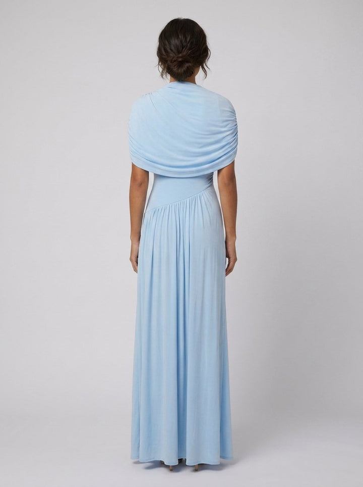 Catherine | Maxi Dress Asymmetrical Pleated, Baby-Blue Long Dress for Women