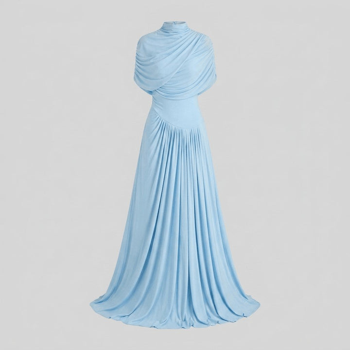 Catherine | Maxi Dress Asymmetrical Pleated, Baby-Blue Long Dress for Women