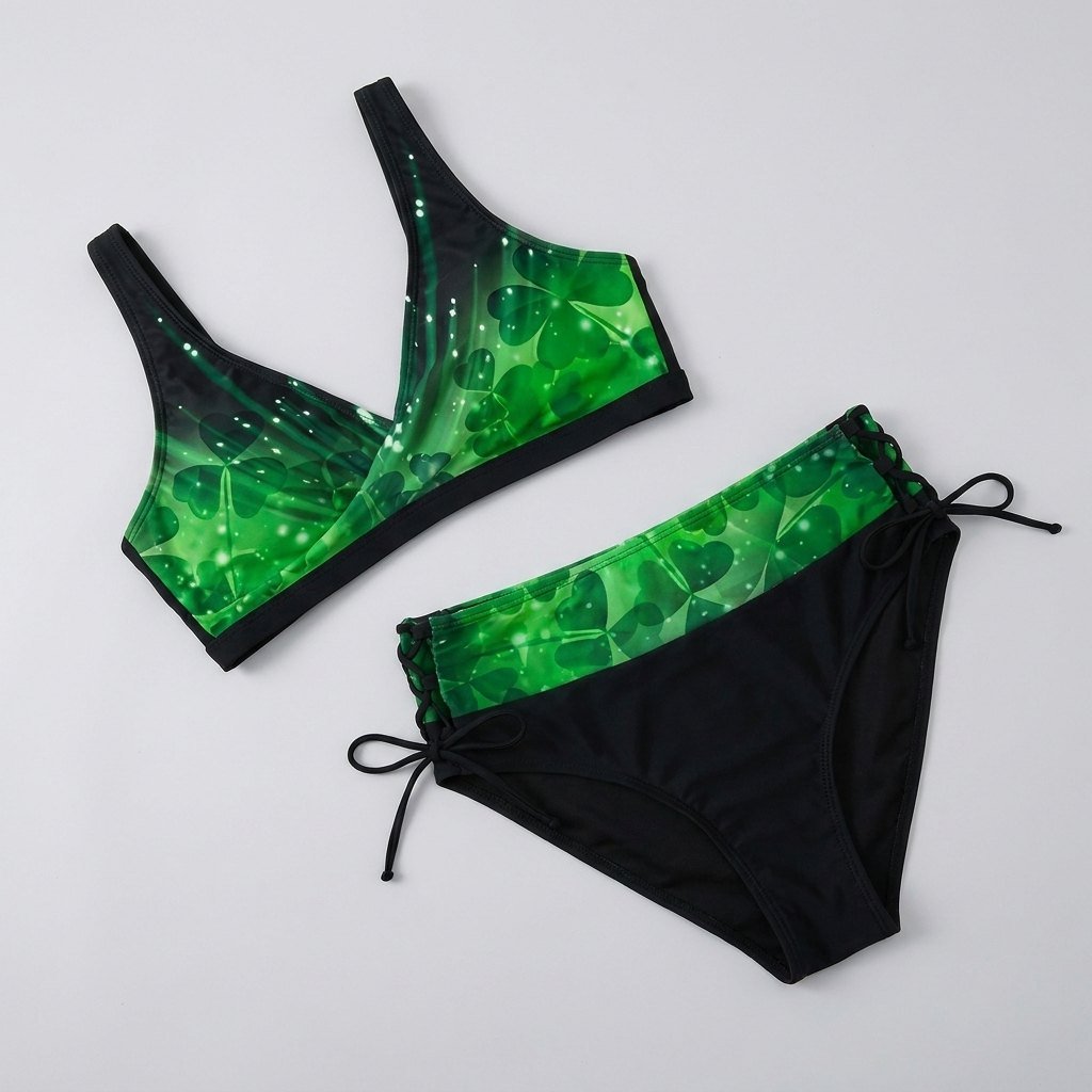 Dark green bikini set front flat-lay