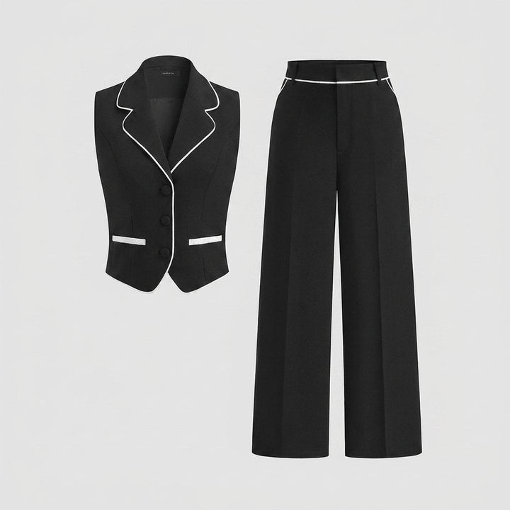 Cora Blazer Set for Women | Regular Fit, Contrast Piping, Slight Stretch