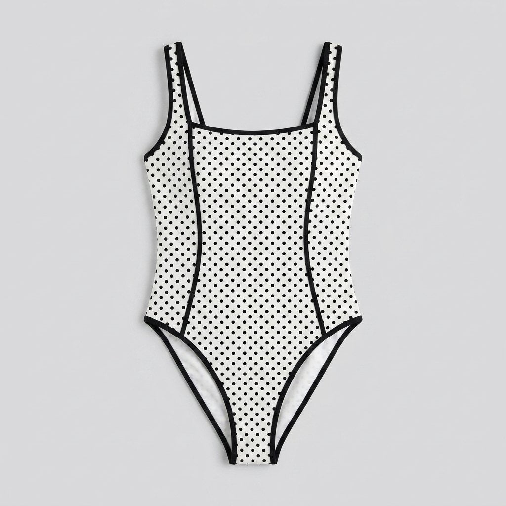 Polka dot one-piece swimsuit front flat-lay