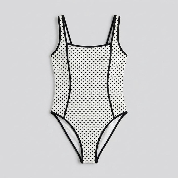 Polka dot one-piece swimsuit front flat-lay