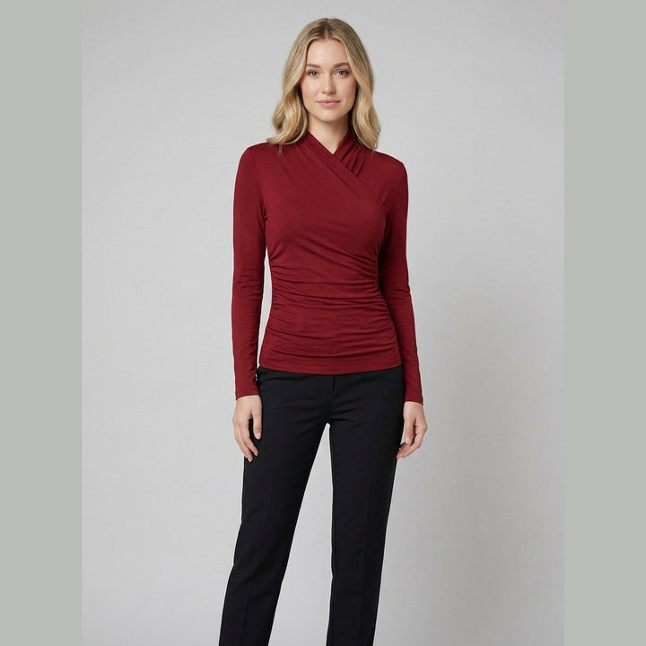 Cora crossover-collar top red on model