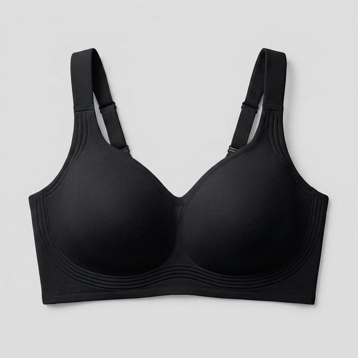 Black wireless full-coverage bra flat-lay