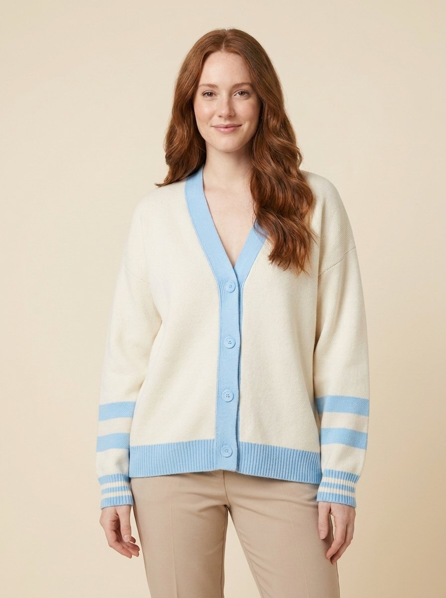 Crisp Cardigan blue trim front